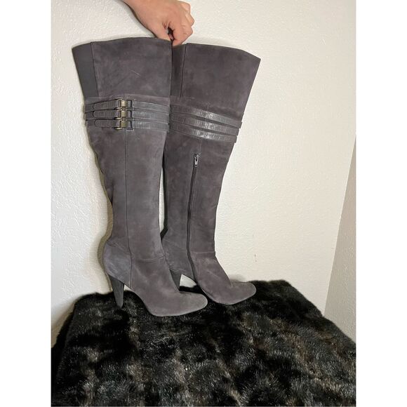Calvin Klein Shoes - Women's Over-the-Knee Suede Heeled Boots - Gray